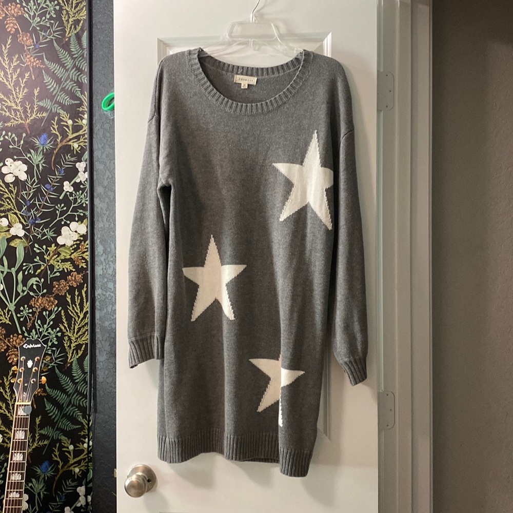 Medium gray sweater dress with stars